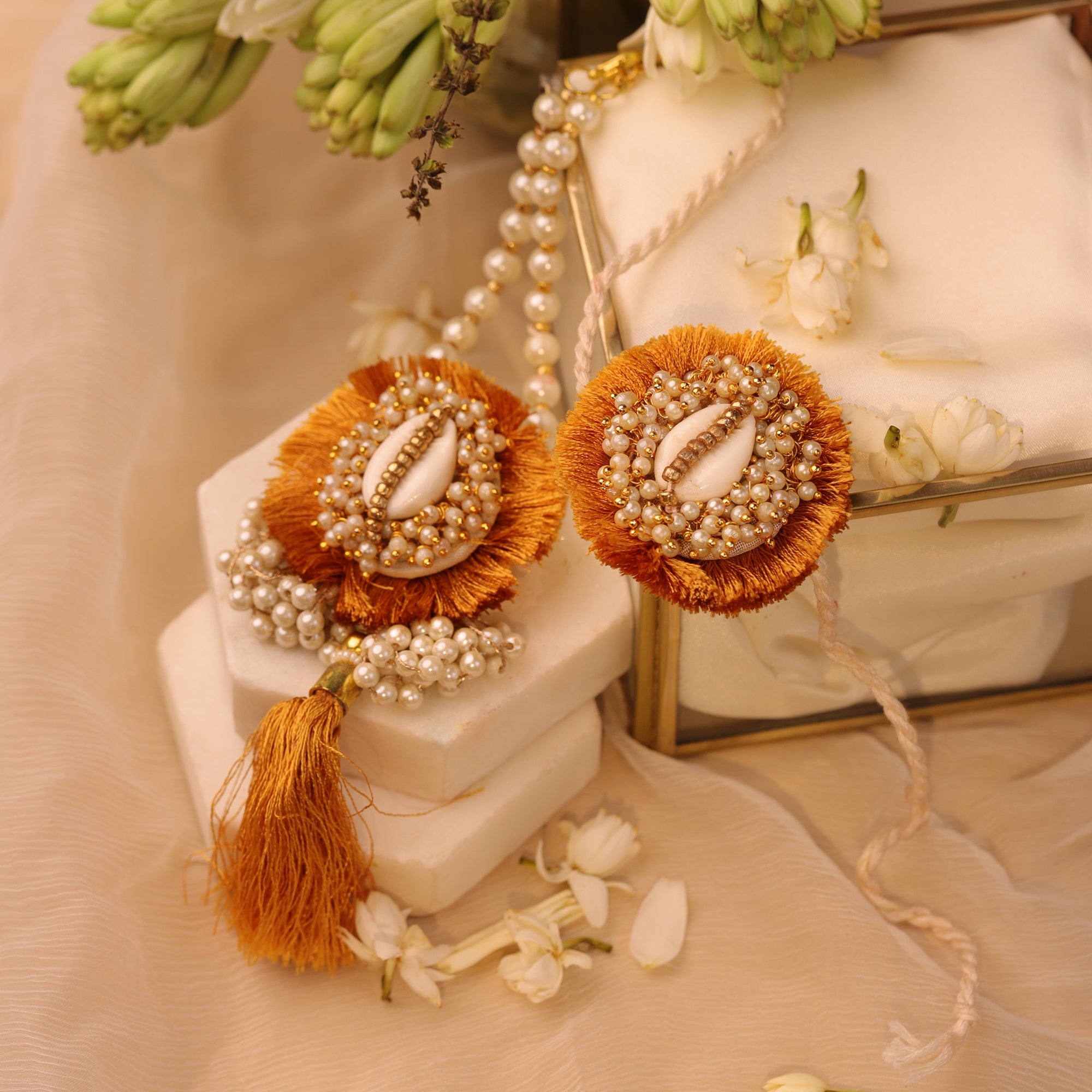 Golden Beaded Bhai Bhabhi Rakhi - Main Image