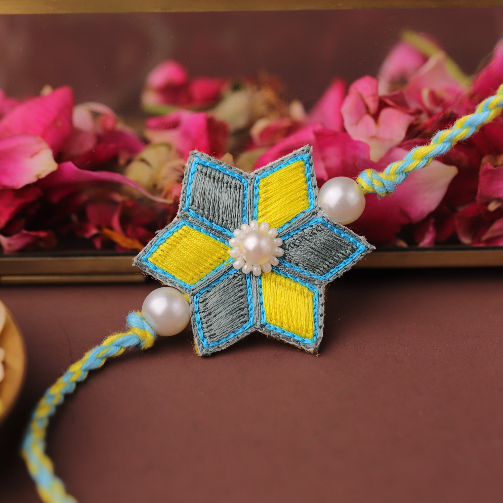 Floral Hand Embroidered Rakhi - Main Image