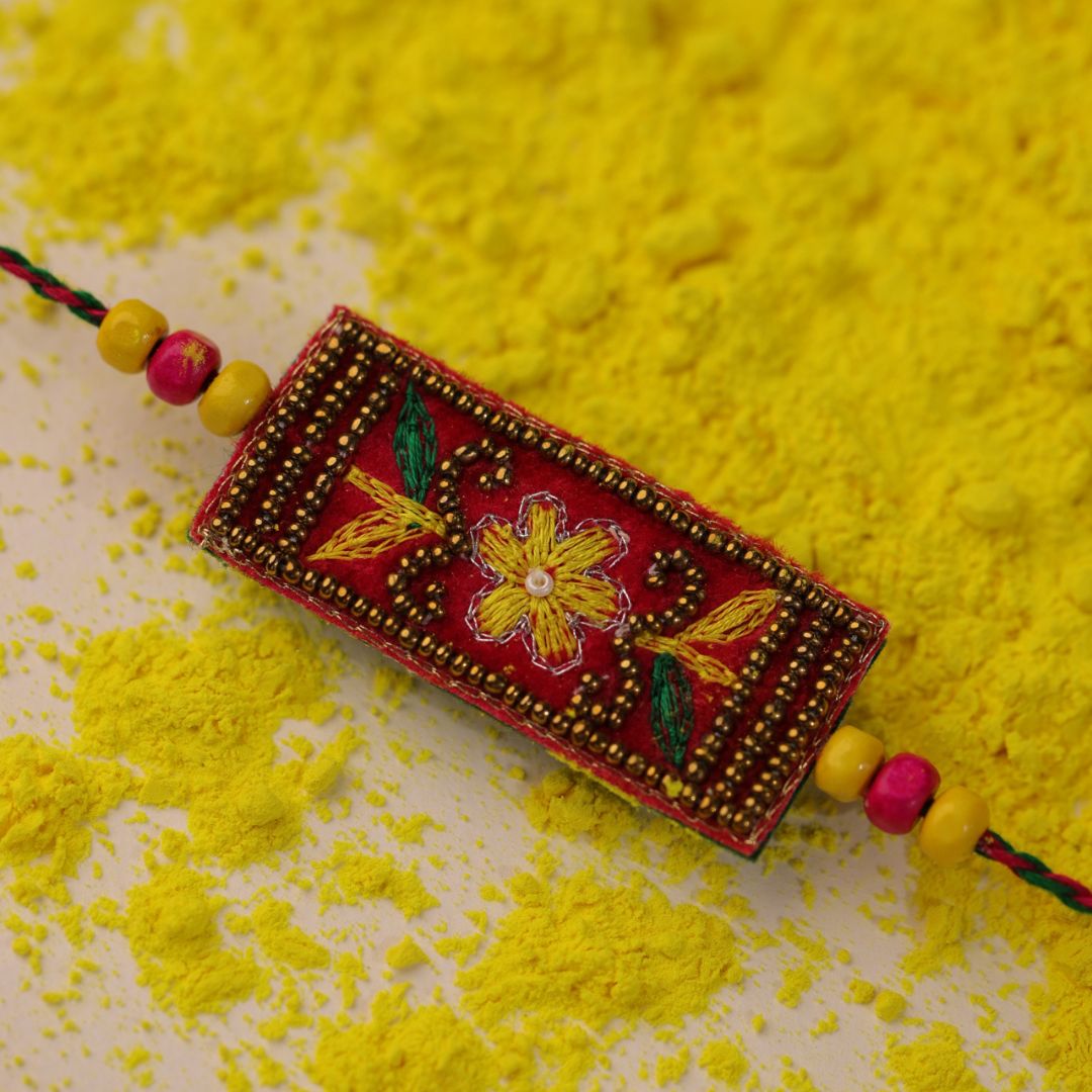 Floral Motif Pattern Embroidered Rakhi