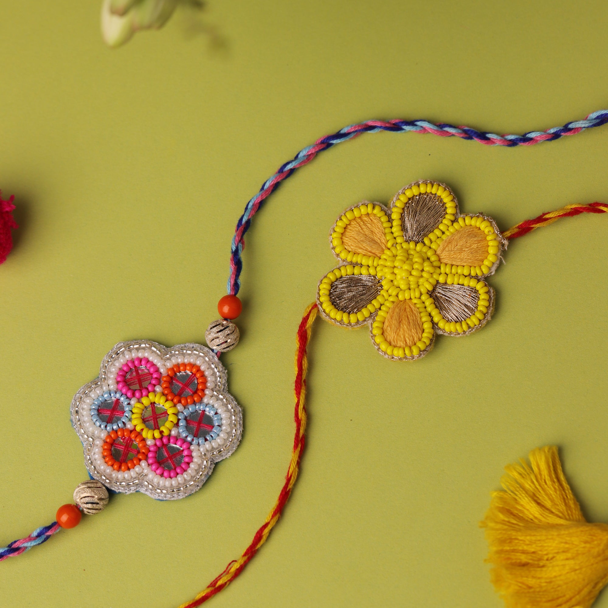 Intricate Beads Handmade Floral Rakhi - Set of 2