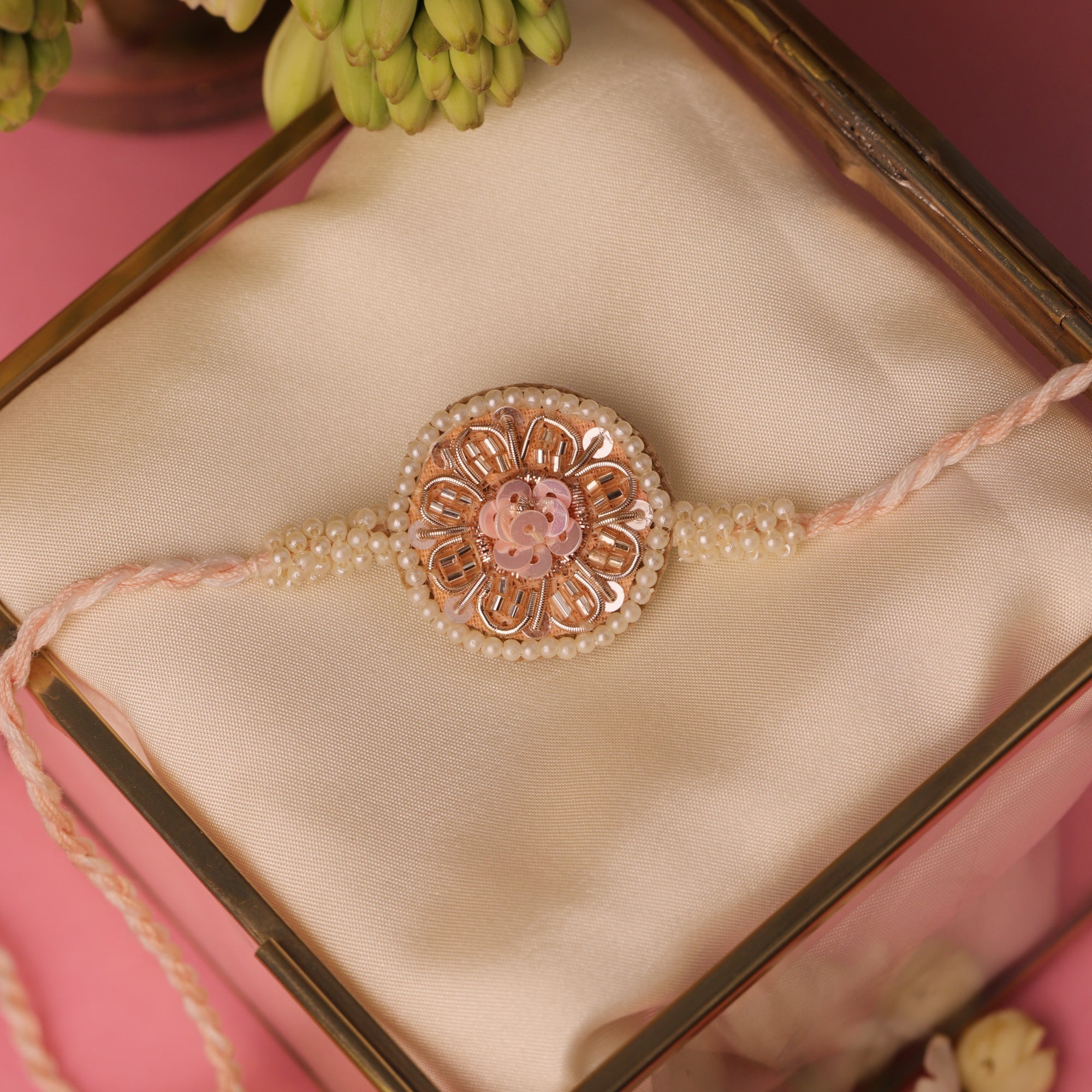 Blush Pink Floral Handcrafted Rakhi