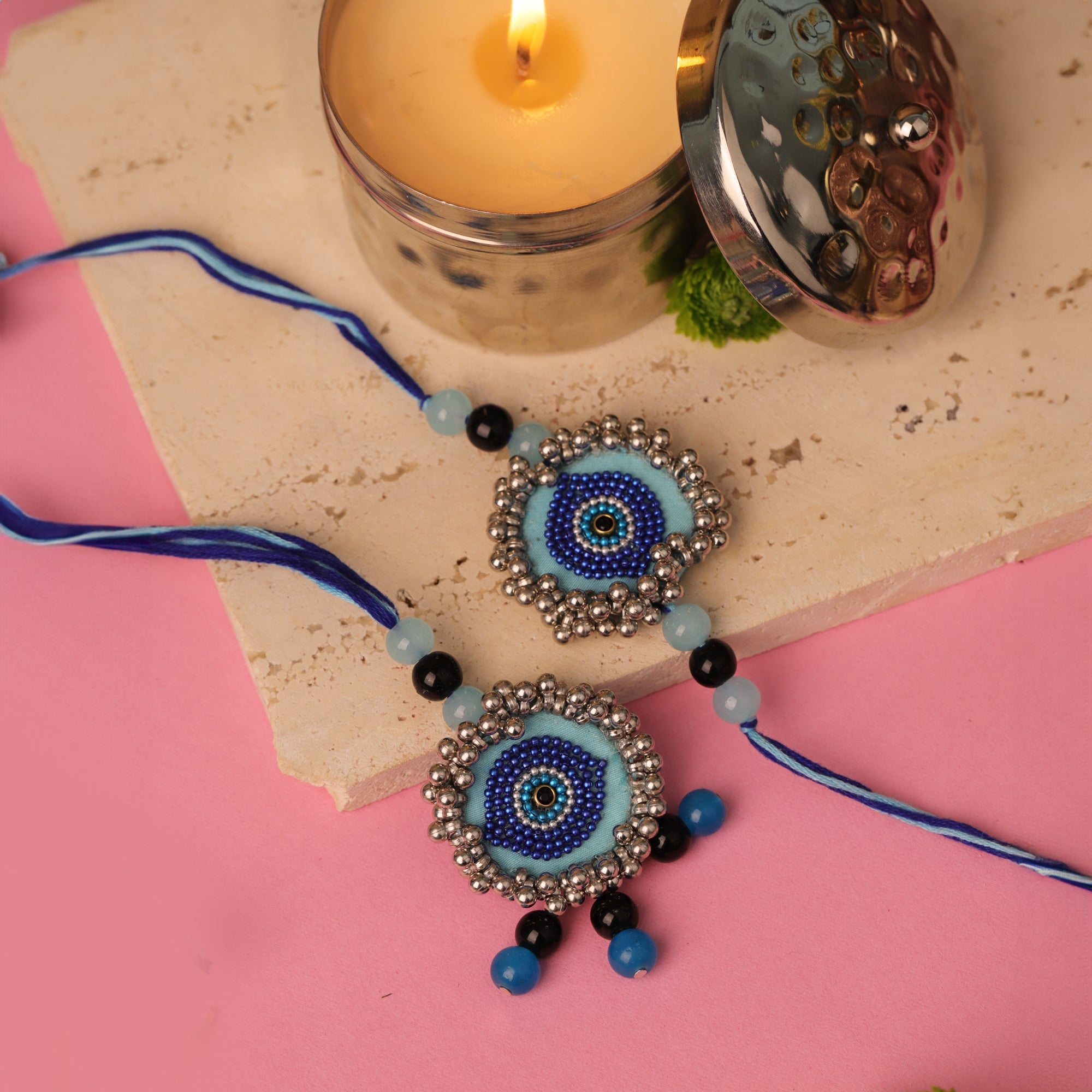 Evil Eye Beaded Bhaiya Bhabhi Rakhi Set