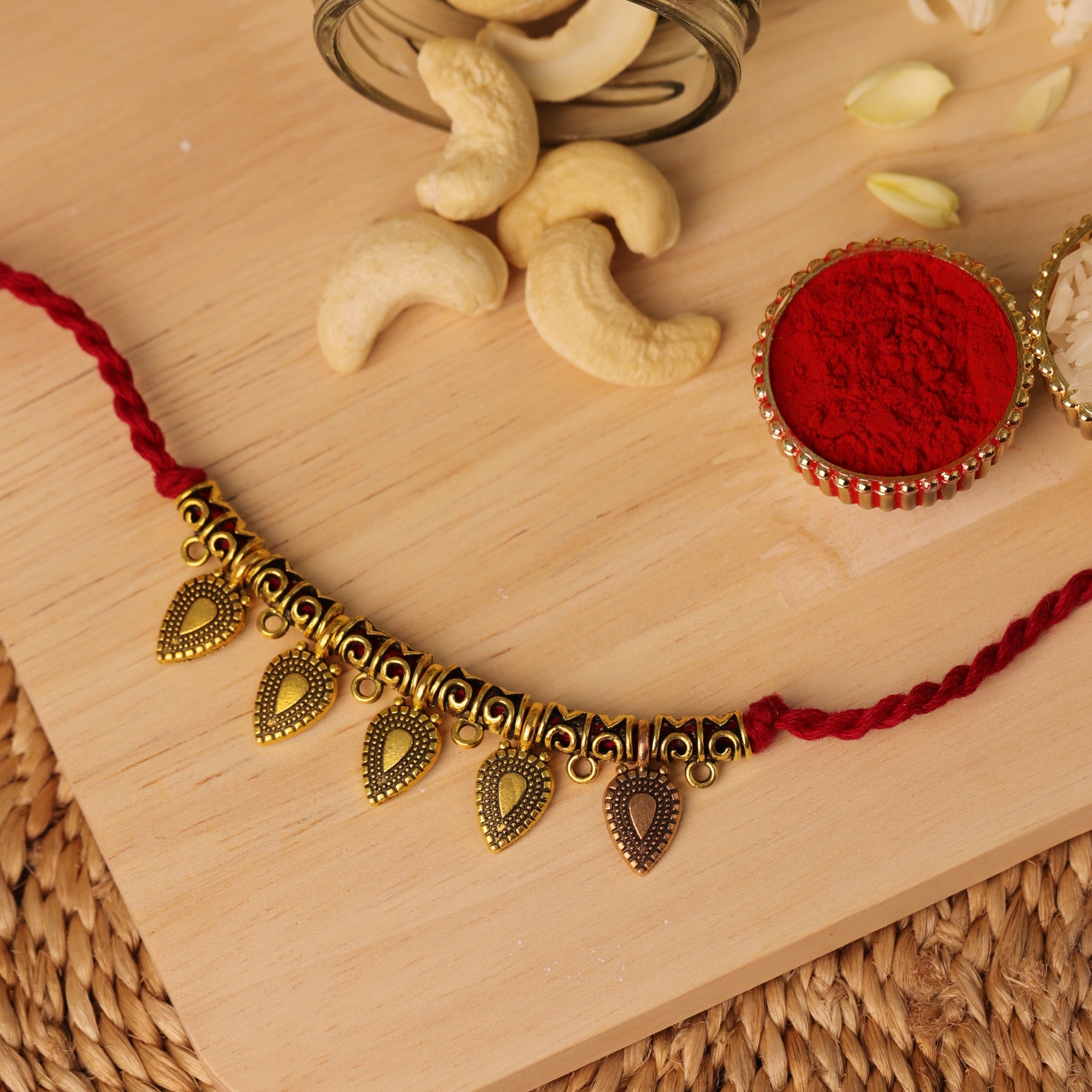 Golden Leaf Charm Rakhi