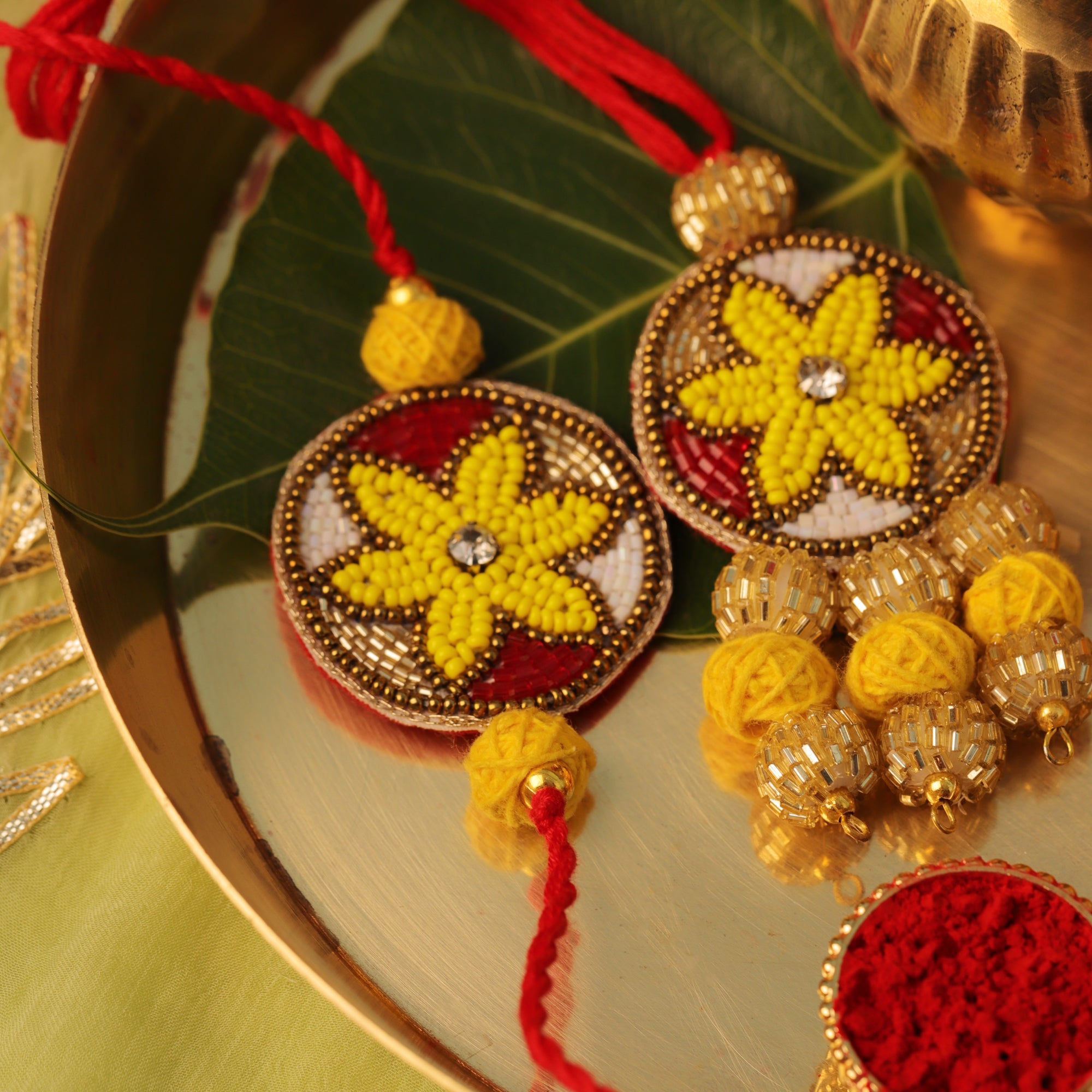 Floral Beaded Bhaiya Bhabhi Rakhi Set