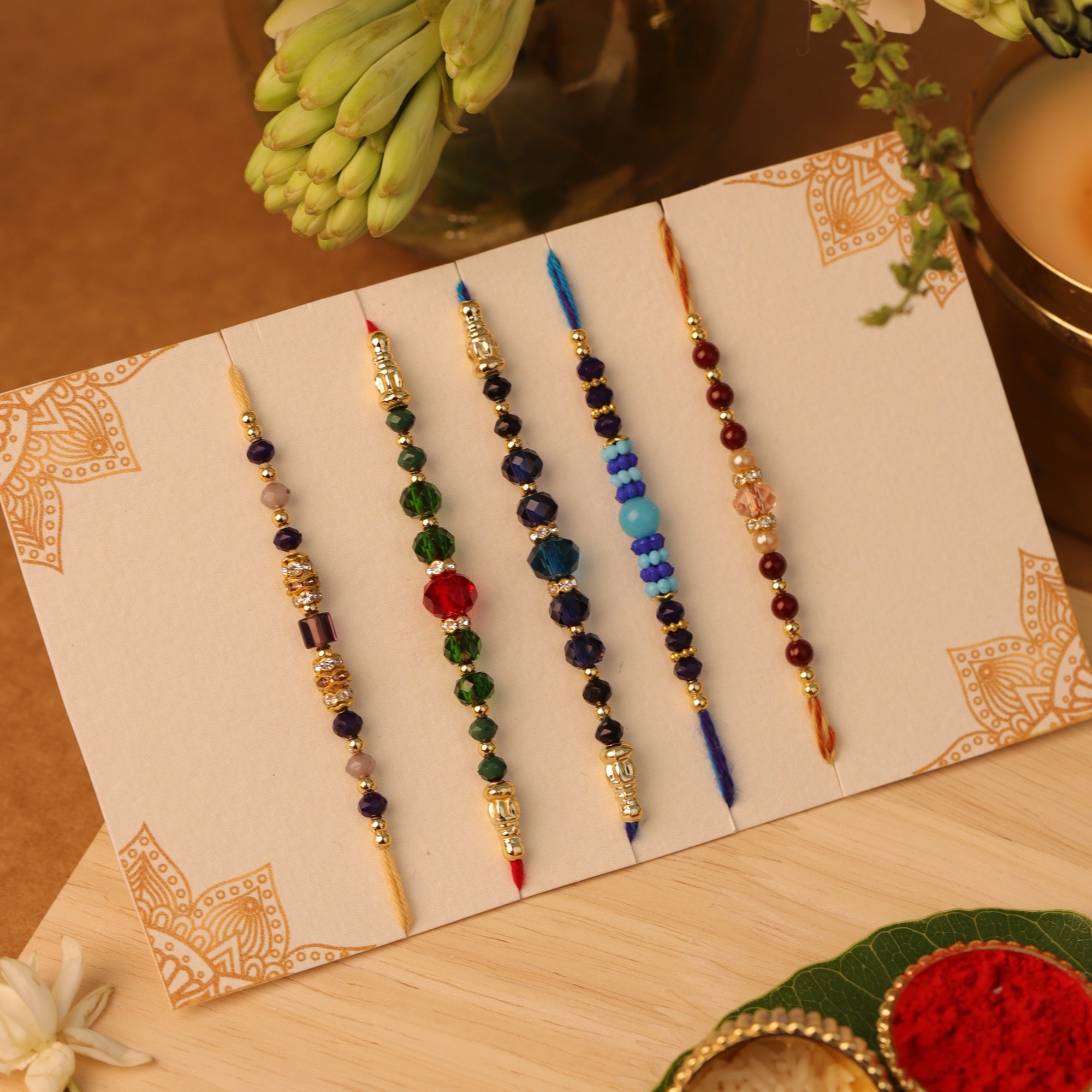 Colorful Mystic Beads Rakhi - Set of 5