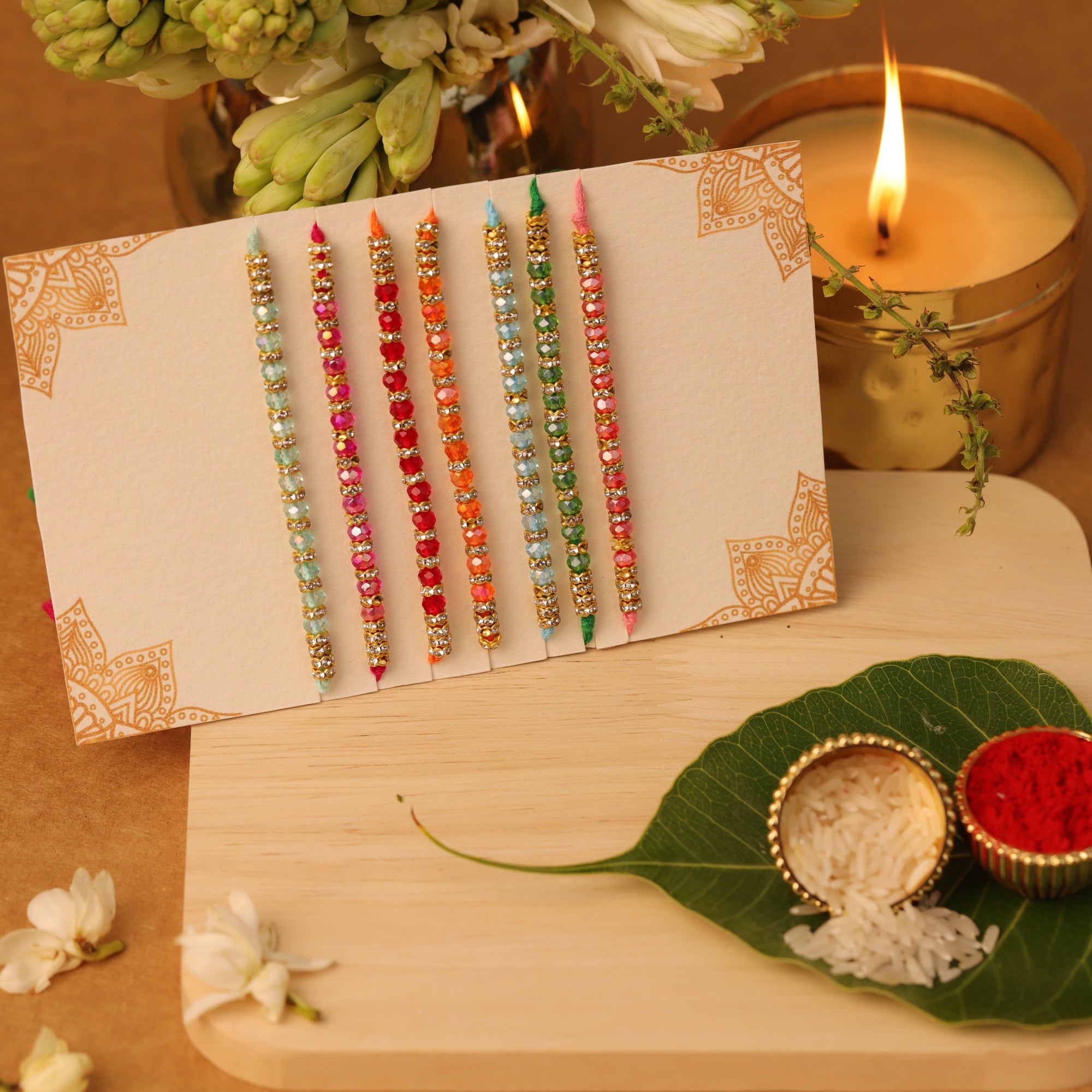 Colorful Cut Beads Rakhi - Set of 7