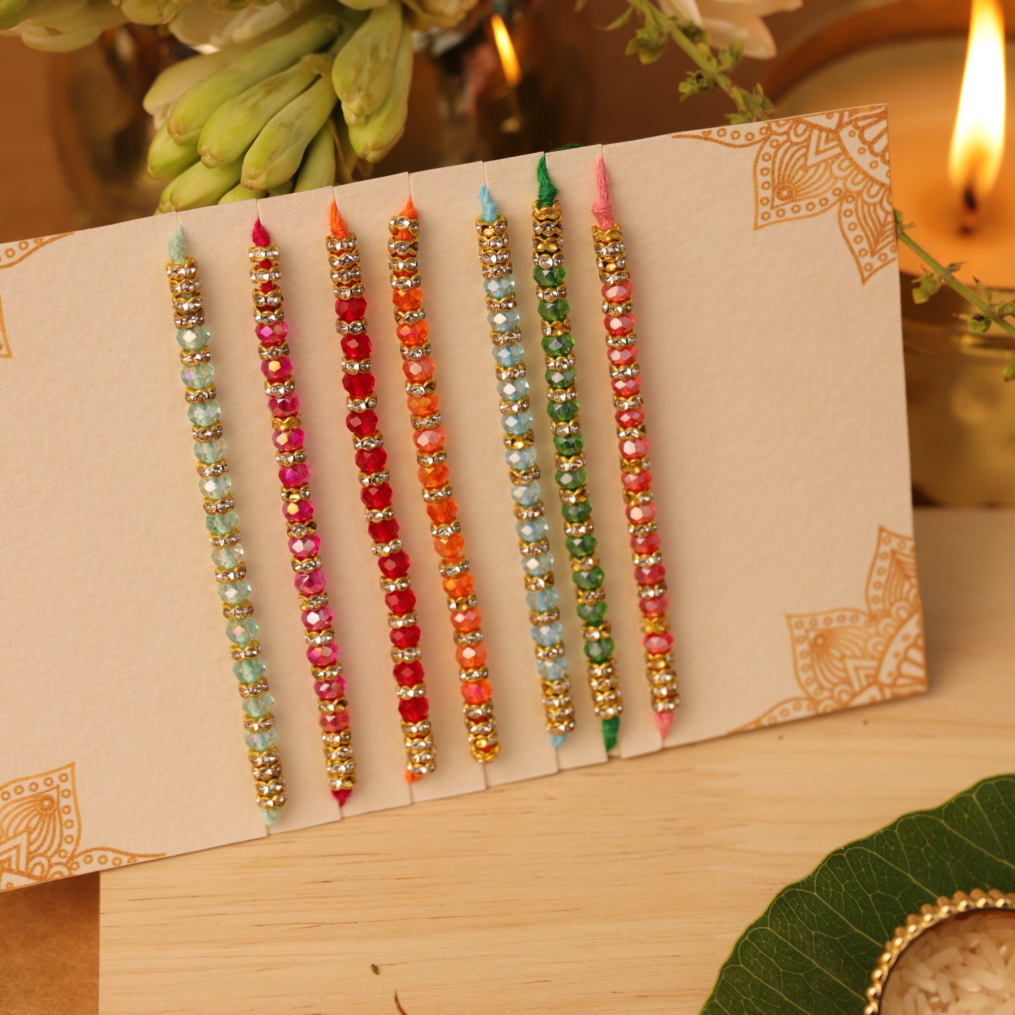 Colorful Cut Beads Rakhi - Set of 7