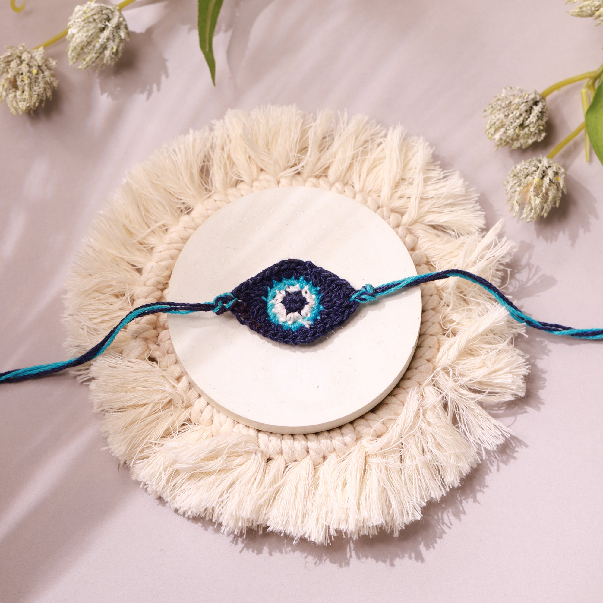 Handcrafted Evil Eye Crochet Rakhi