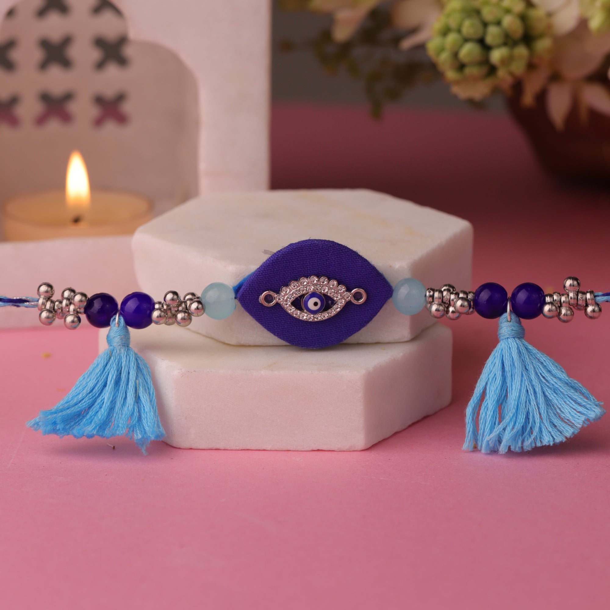 Blue Evil Eye Tassel Rakhi