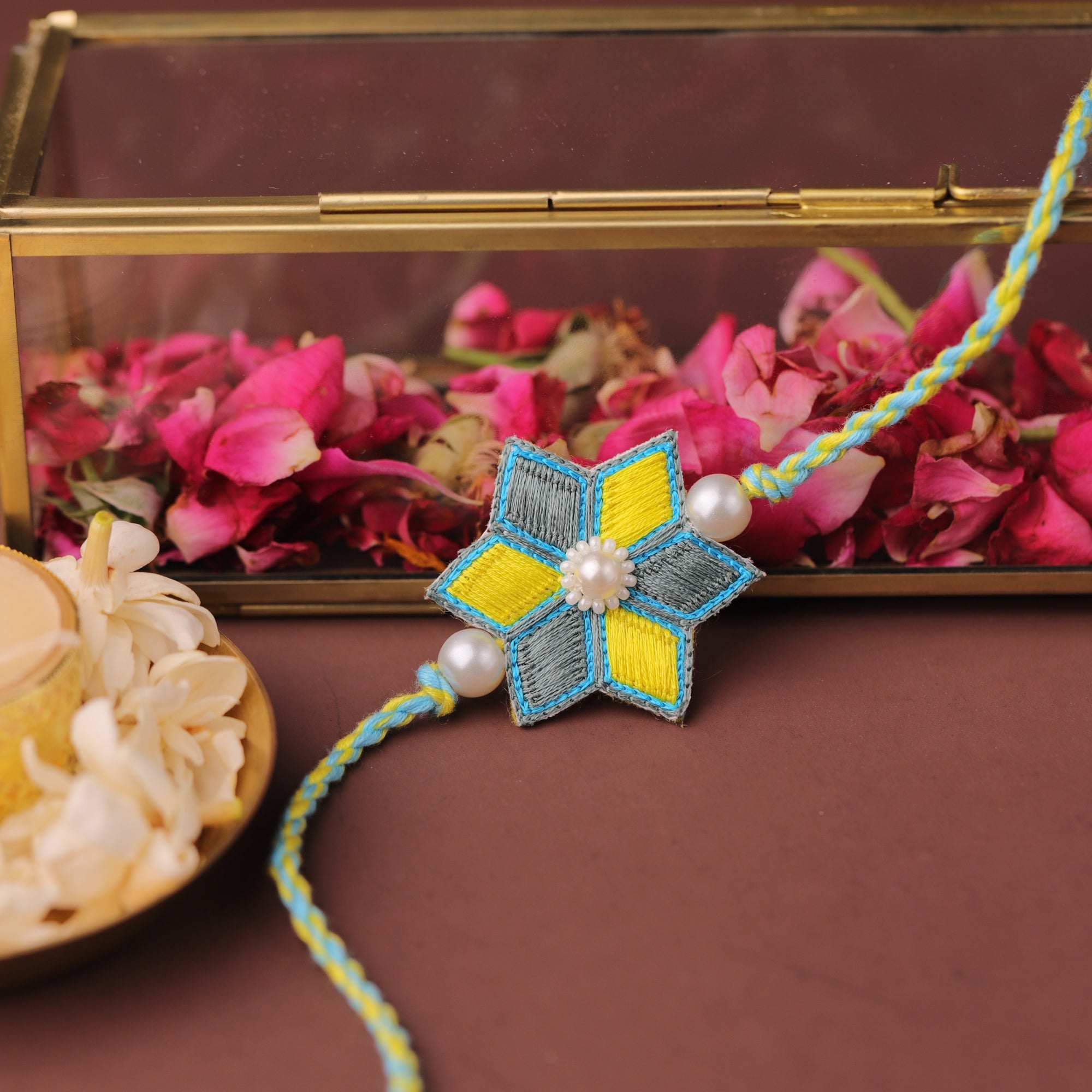 Floral Hand Embroidered Rakhi