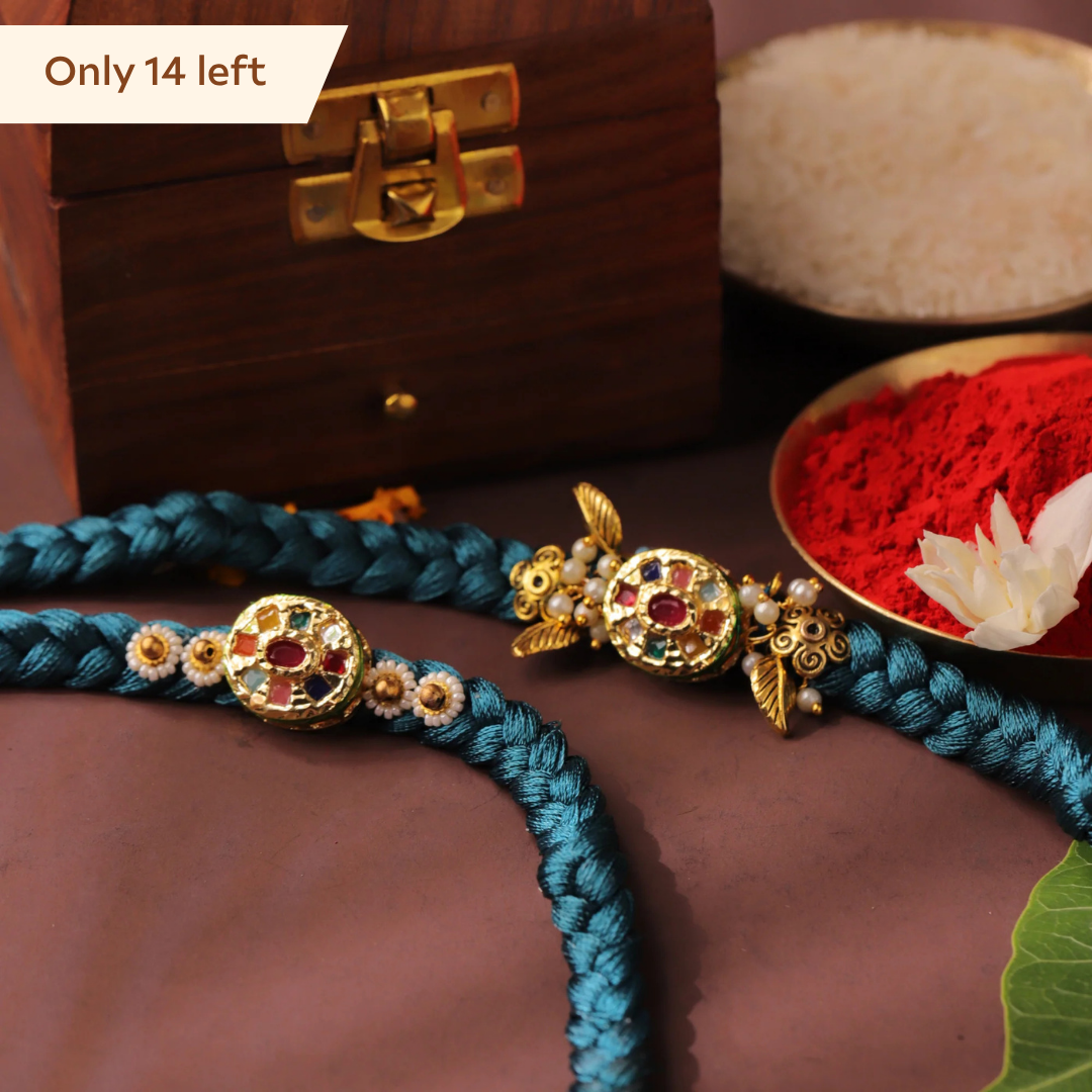 Navratna Stone Bhaiya Bhabhi Rakhi Set