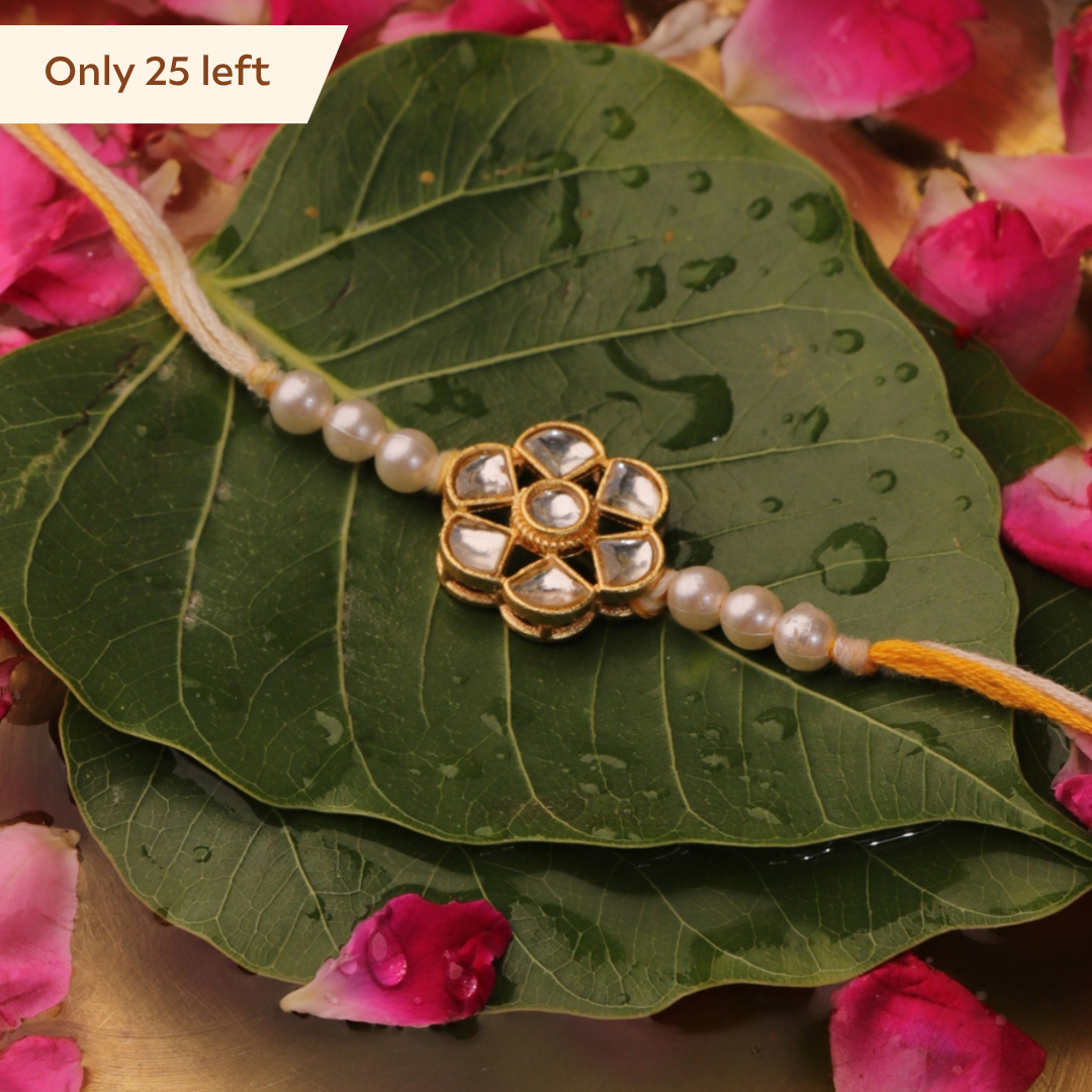 Kundan Flower Motif Rakhi