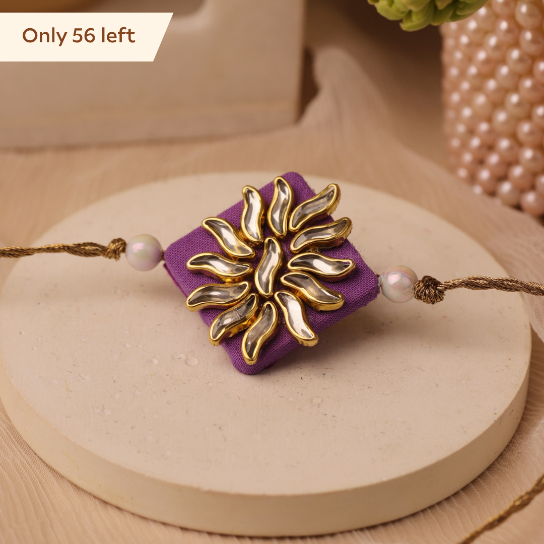 Lavender Curved Motif Kundan Rakhi