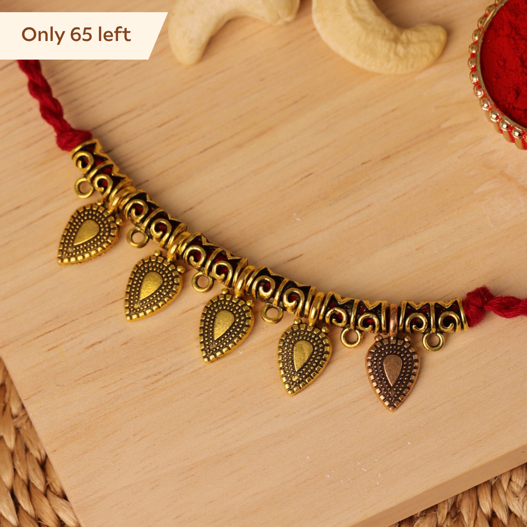 Golden Leaf Charm Rakhi