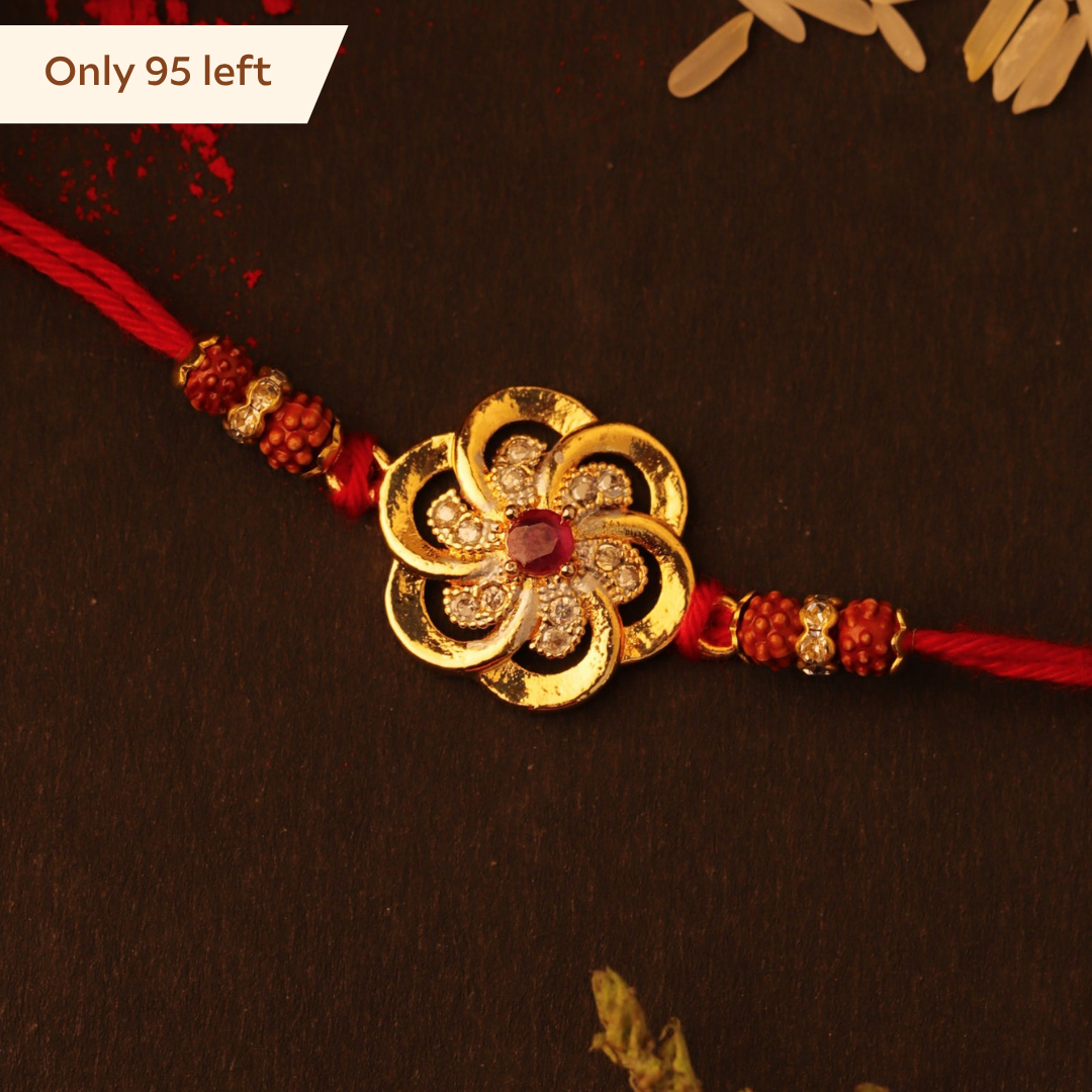 Golden Floral Stone Rakhi