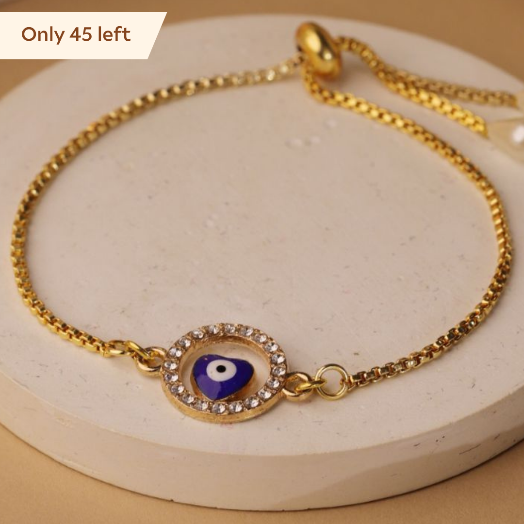 Evil Eye Heart Charm Bracelet Rakhi