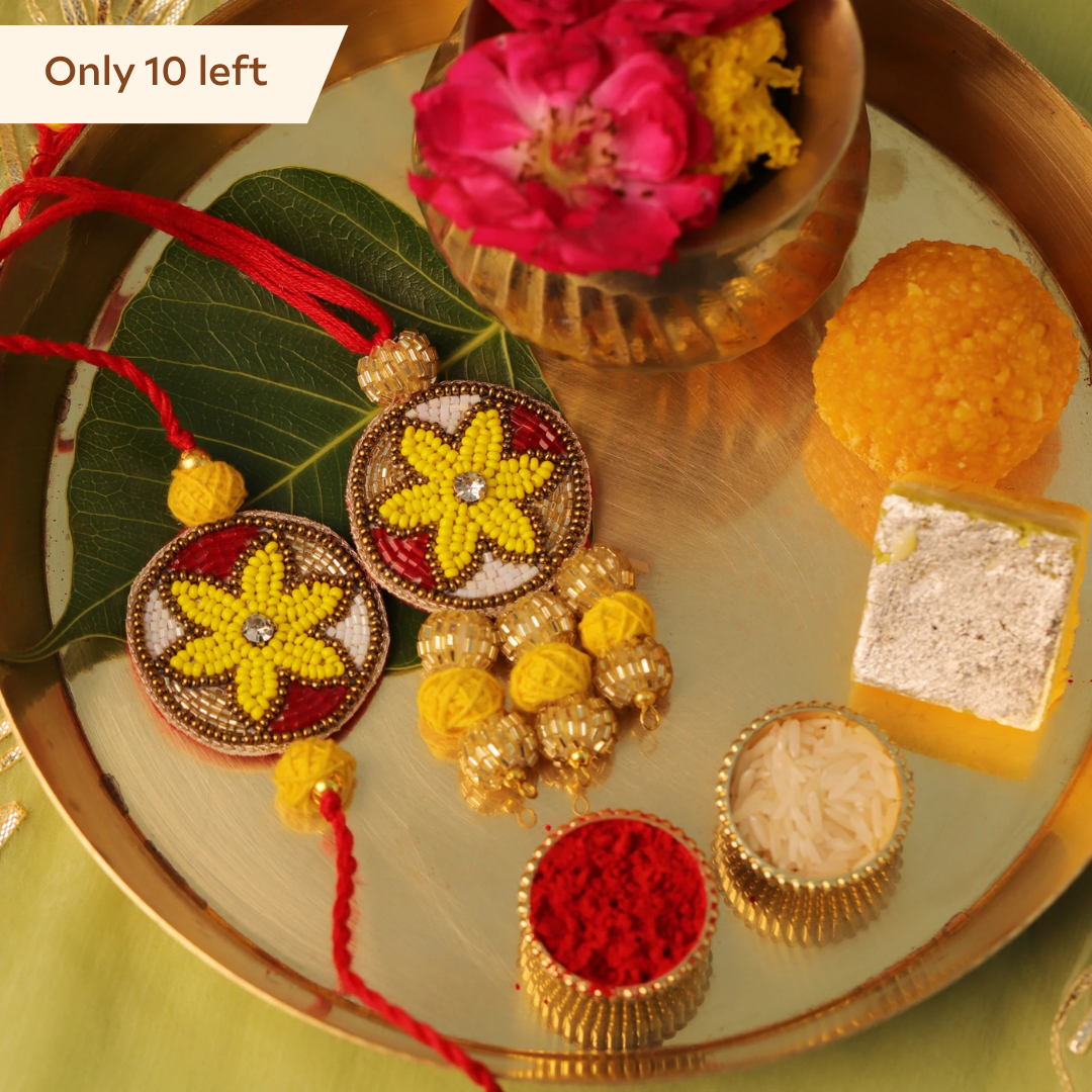 Floral Beaded Bhaiya Bhabhi Rakhi Set