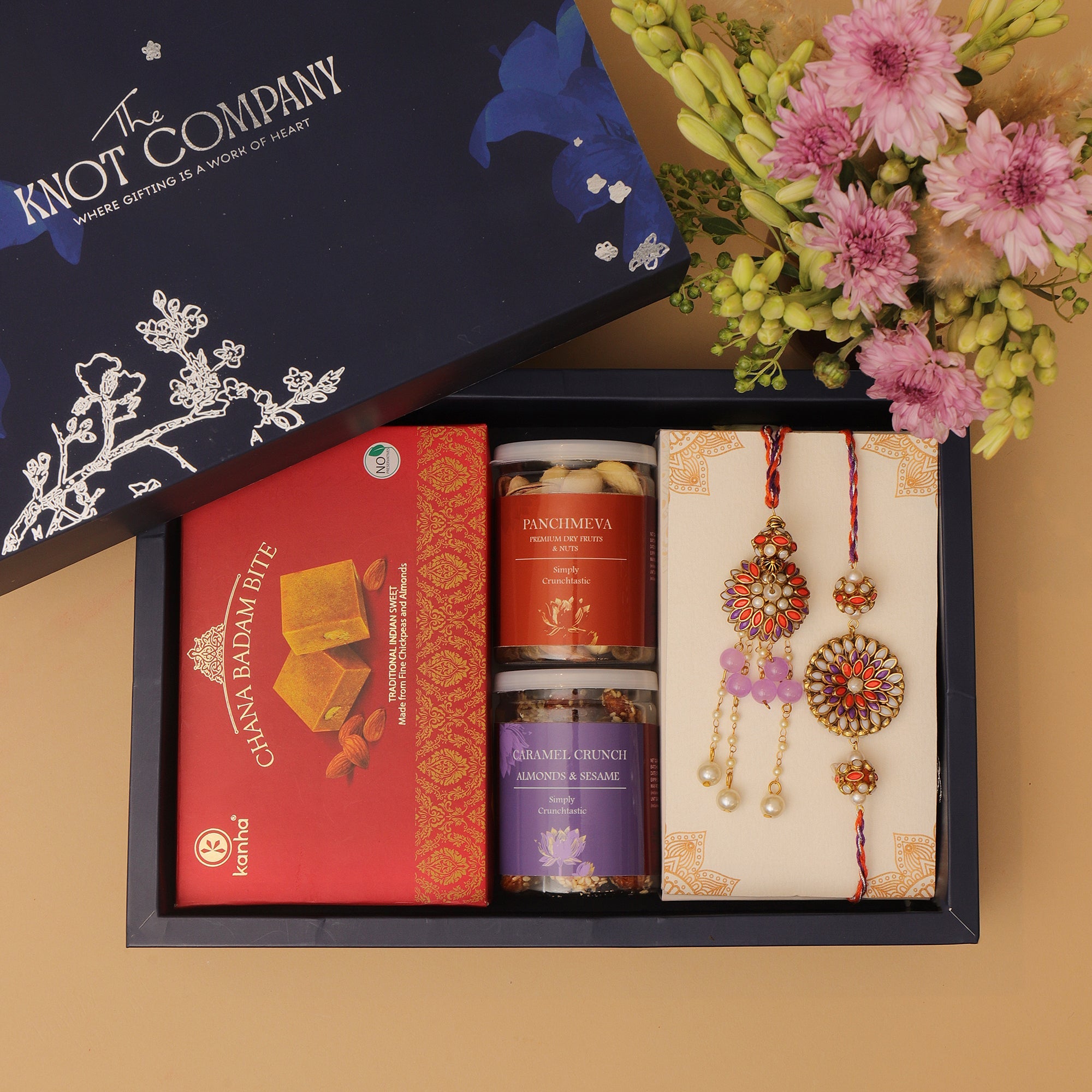 Floral Bhaiya Bhabhi Rakhi Nutty Hamper